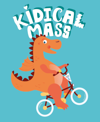 Kidical Mass Logo - Dinosaurier auf einem Fahrrad